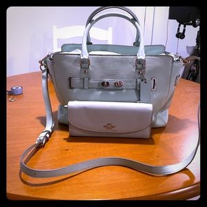Leather mint colored Coach purse and wallet